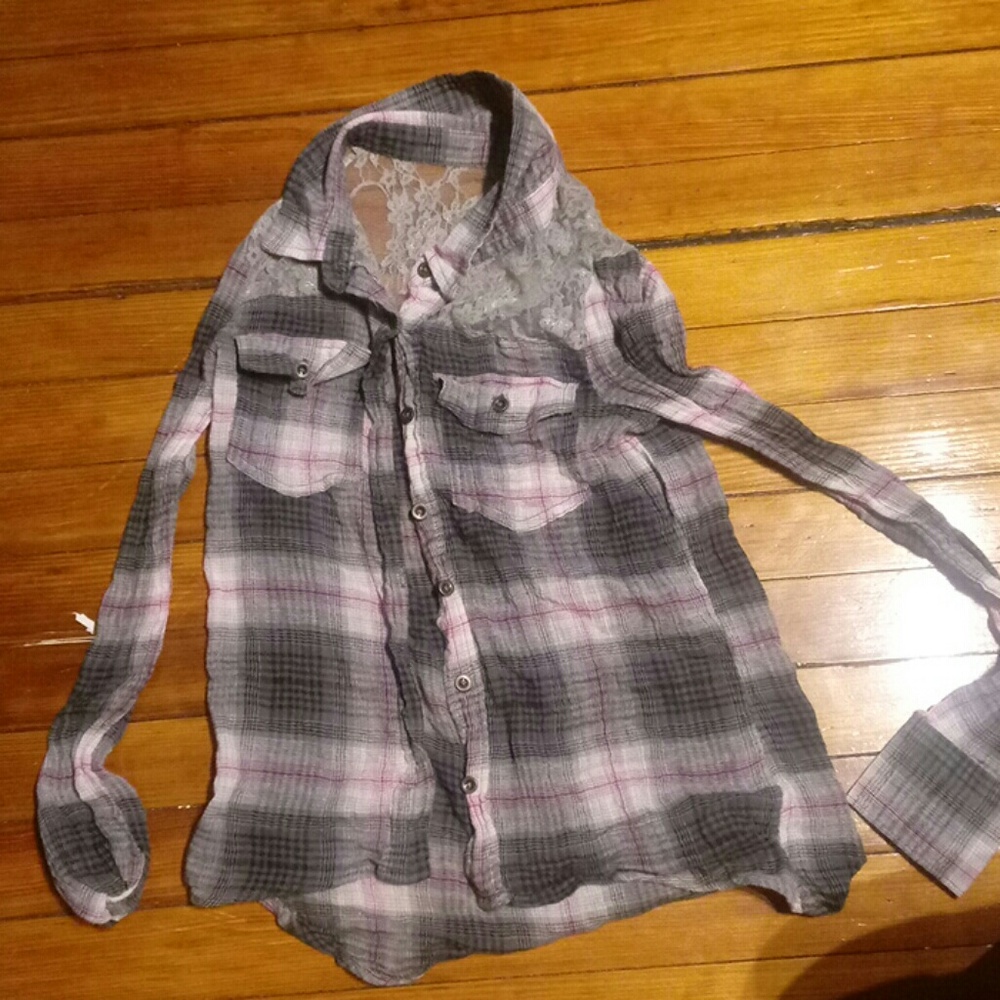 Plaid and Lace Button Down
